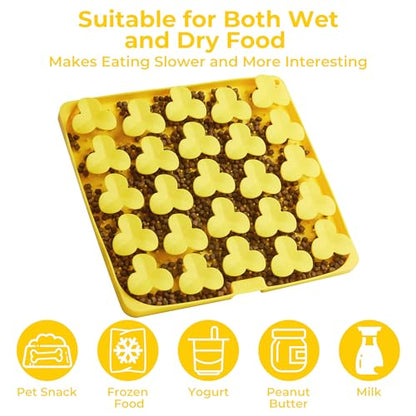 Puzzle Feeder Snuffle Mat for Dogs, Lick Mat to Slow Down Eating, Puzzle Toys for Large and Medium Breed Dogs, Silicone Bowls for Dry, Wet, Raw Food, Yellow - color: Yellow