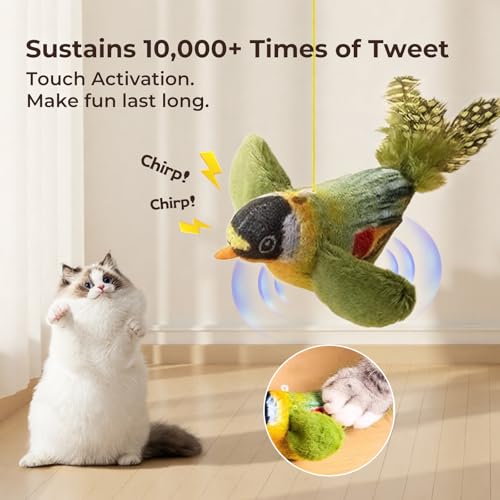 2-pack catnip cat toys that stimulate indoor cats' natural hunting instincts,Interactive plush bird toy with realistic chirping sounds to tease your cat (Brown artificial bird + green artificial bird) - color: Brown artificial bird + green artificial bird