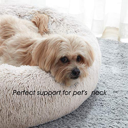 WESTERN HOME WH Calming Dog & Cat Bed, Anti-Anxiety Donut Cuddler Warming Cozy Soft Round Bed, Fluffy Faux Fur Plush Cushion Bed for Small Medium Dogs and Cats - color: White Khaki, size: 27.0"L x 27.0"W x 8.0"Th