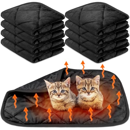 8 Pack Self Heating Cat Mat Self Warming Cat Bed Extra Warm Thermal Pet Bed Mat Reflects Body Heat Washable Dog Crate Pad for Indoor Outdoor Pets(Black,16 x 20 Inch) - color: Black, size: 16 x 20 Inch