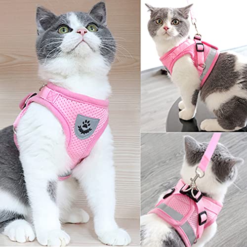 Dog Harness and Leash Set for Walking, Soft Mesh Adjustable Easy Control Lightweight Cat Vest Harnesses with Reflective Strips, Escape Proof Small Dogs Cats Vests (Pink, X-Large) - color: Pink, size: X-Large
