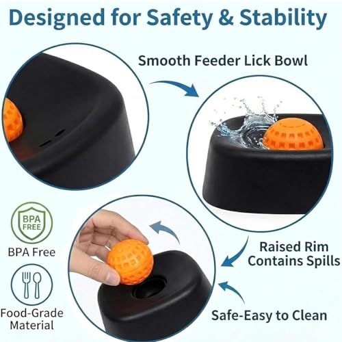 Slow Feeder Dog Bowls for Liquid Treat，Lick Sphere Bowl with Rolling Balls for Bone Broth & Yogurt, Non-Slip Interactive Slow Eating Toy, Small Medium Large Breeds (Black-1PC) - color: Black-1PC