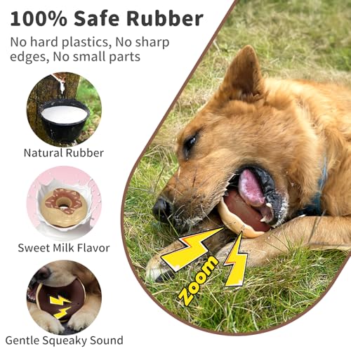 Dog Toys for Aggressive Chewers, Indestructible Squeaky Chew Toy to Keep Them Busy, Interactive Rubber Donut with Milk Flavor & Bounce, Teeth Cleaning for Small Medium Large Breed, Brown - color: Brown