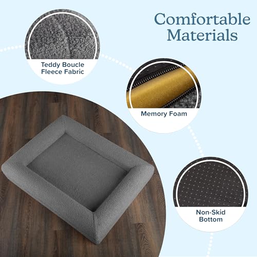 Orthopedic Dog Bed - 33x25.2 Inch Medium Dog Bed with Supportive Bolster, Nonslip Bottom, and Removable Washable Cover - Memory Foam Cushion for Medium Dogs - Pet Products by PETMAKER (Gray) - size: Medium