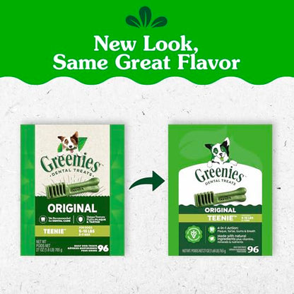 Greenies Veterinarian-Recommended Adult Natural Dental Dog Treats Teenie Size, Dog Dental Chews, Original Flavor, 27 oz. Pack, 96 Count - size: 96 Count (Pack of 1)