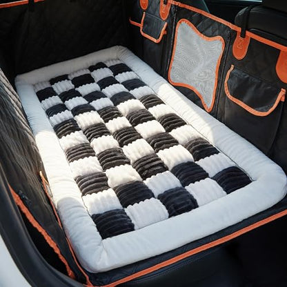 Backseat Pet Bed Mat,Dog Bed for Car,Fuzzy Dog Seat Cover for Car Back Seat, Non-Slip Travel Pet Mat, Fit for Backseat Extenders and Seat Covers (White and Black) - color: White and Black