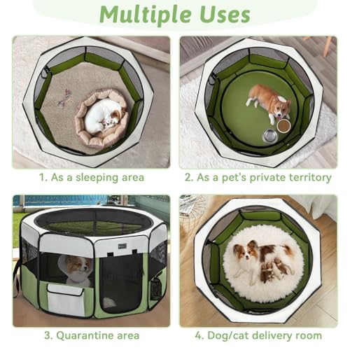 PETSFIT 45.5" Dog Playpen Indoor/Outdoor-Jump-Proof 28.5" Height with Removable Waterproof Mat & Zippered Roof | RV, Camping, Travel Dog Pen | Whelping & Cat Observation Space(45.5"L x 45.5"W x 28.5H) - color: Green