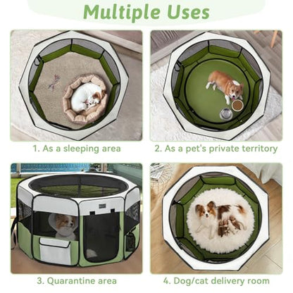 PETSFIT 45.5" Dog Playpen Indoor/Outdoor-Jump-Proof 28.5" Height with Removable Waterproof Mat & Zippered Roof | RV, Camping, Travel Dog Pen | Whelping & Cat Observation Space(45.5"L x 45.5"W x 28.5H) - color: Green