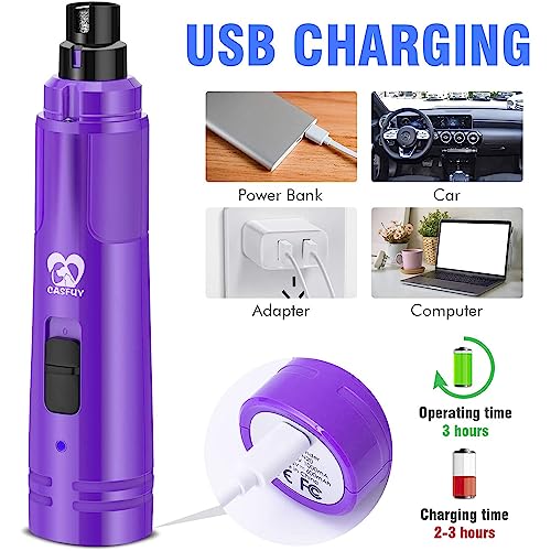 Casfuy Dog Nail Grinder with LED Light - Upgraded 2-Speed Electric Pet Nail Trimmer Powerful Painless Paws Grooming & Smoothing for Small Medium Large Dogs & Cats (Purple) - color: Purple