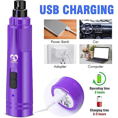 Casfuy Dog Nail Grinder with LED Light - Upgraded 2-Speed Electric Pet Nail Trimmer Powerful Painless Paws Grooming & Smoothing for Small Medium Large Dogs & Cats (Purple) - color: Purple