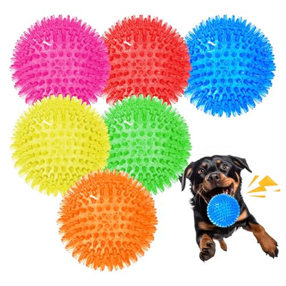6 Pack 3.5” Squeaky Dog Balls for Large and Medium Dogs, Spiky Balls for Teething Puppies - color: Medium Set of 6