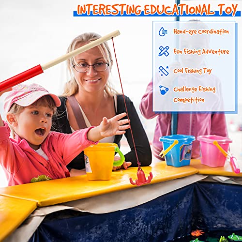 4 Pieces Magnetic Fishing Poles Wooden Magnet Fishing Rods Magnetic Fishing Games for Wooden Magnetic Fishing Games for Kindergarten Preschool Boys Girls