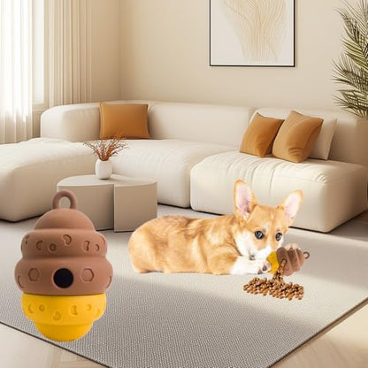 Dog Puzzle Toy Dispenser - Interactive Dog Toys for Large & Medium Breeds - Mental Stimulation Ball with Detachable Lid - Food-Grade Silicone Toy for Stress Reduction - color: yellow