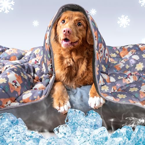 Dog Cooling Mat,Pet Cooling Pads for Dogs Blanket,Summer Cooling Bed for Cats Blanket,Portable Pet Cooling Cushion for Home & Outdoor,Keep Cooling for Pets - color: Puppy Corgi, size: X-large(55"x80")