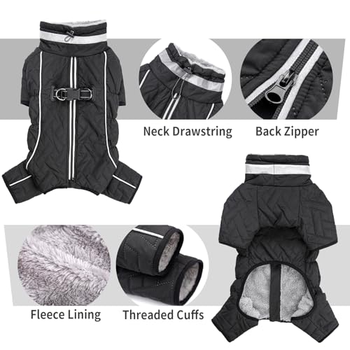 Four Legged Dog Winter Coat for Small Dogs, Warm Puppy Onesie Clothes Christmas, Reflective Turtleneck Dog Jacket with Buckles & D-Rings, Puffer Cold Weather Coat Zipper - color: Dark Grey, size: XX-Large
