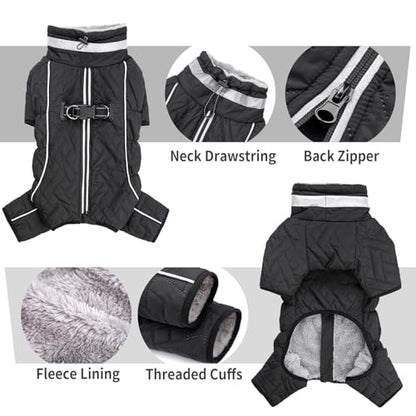 Four Legged Dog Winter Coat for Small Dogs, Warm Puppy Onesie Clothes Christmas, Reflective Turtleneck Dog Jacket with Buckles & D-Rings, Puffer Cold Weather Coat Zipper - color: Dark Grey, size: XX-Large