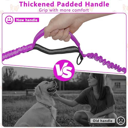 Hands Free Dog Leash with Zipper Pouch, Running Waist Leash for Dog Walking, Adjustable Waist Belt for Large Dogs, Reflective Bungee Design with Two Handle for Hiking, Training, Rose Red - color: Rose Red