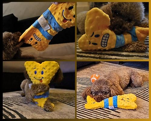 Crinkle Dog Toy, No Stuffing Squeaky Dog Toy for Small,Medium&Large Breed–Great for Cuddling, Anxiety Relief, Tug of War, Fetch, Boredom Reducer–Soft Pet-Safe Materials - Yellow Plush Bone in Gift Box