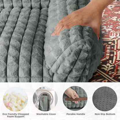 Cute Cat Couch Bed – Supportive & Fluffy Pet Sofa with Faux Rabbit Fur Washable Cover in 3D Diamond Pattern, 24" Grey - color: Grey, size: Small: 24"L x 18"W x 10"Th