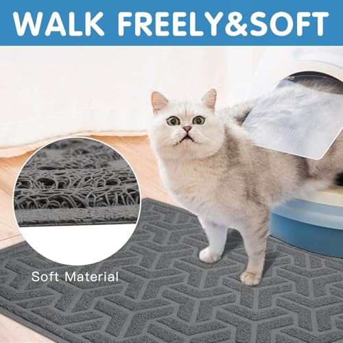 UPSKY Cat Litter Mat, Litter Trapping Mat Soft on Kitty Paws, Large Litter Box Mat 35" x 24" Scatter Control for Indoor Cats Waterproof and Extra Large Pretty Litters Carpet - color: A-Gray