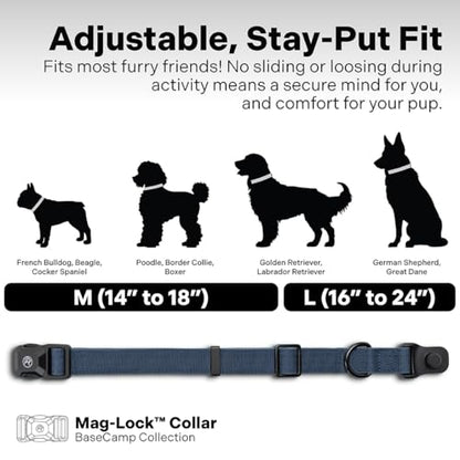 Heavy Duty Dog Collar with Quick-Release Magnetic Buckle, Adjustable Double Layer Nylon Dog Collar for Large Dogs (Navy Blue, L: 16" to 24") - color: Navy Blue, size: L: 16" to 24"
