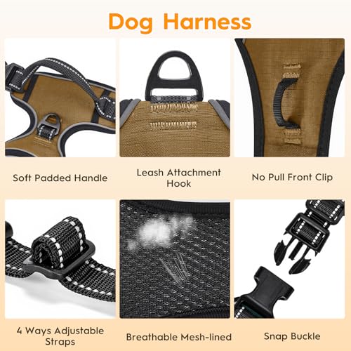 No Pull Dog Harness, No Chock Reflective Adjustable Soft Padded Pet Vest with Easy Control Handle, Easy Wearing with Stylish, Reinforced Knot, 2 Buckles - color: Brown, size: X-Small