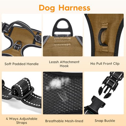 No Pull Dog Harness, No Chock Reflective Adjustable Soft Padded Pet Vest with Easy Control Handle, Easy Wearing with Stylish, Reinforced Knot, 2 Buckles - color: Brown, size: X-Small