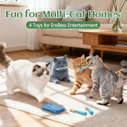 4 Pack Hand-Rolled Catnip Sticks with Chew Rope & Bell -Shaped Cat Toys for Indoor Cats and Kicker Toys, Teething Chew and Play Fun (Blue) - color: Blue