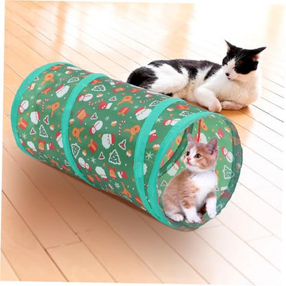 Foldable Christmas Cat Tunnel Tent Indoor Cat Cube Collapsible Play Hideout for Kittens with Festive Theme Compact Storage and Exploration Fun