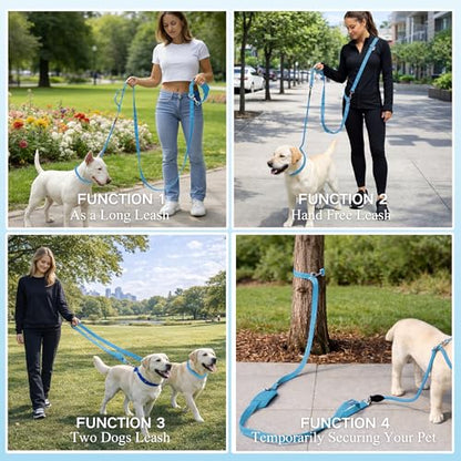 10FT Hands Free Dog Leash for Small Medium Large Dogs, Heavy Duty Reflective Dog Leash with Traffic Handle, Seat Belt Buckle & Poop Bag Holder (Blue) - color: Blue, size: 10FT