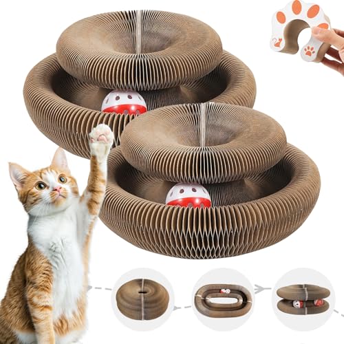 2Pcs Magic Organ Cat Scratcher Toy, Extra-Thick & Large Connectable Cardboard Cat Scratching Board with Bell Ball, Interactive Enrichment Toy for Indoor Cats & Kittens - size: 2Pack