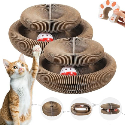 2Pcs Magic Organ Cat Scratcher Toy, Extra-Thick & Large Connectable Cardboard Cat Scratching Board with Bell Ball, Interactive Enrichment Toy for Indoor Cats & Kittens - size: 2Pack