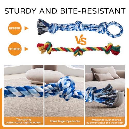 TLAZZ 2 Pack Dog Rope Toys for Medium Large Breed, Nearly Indestructible Dog Chew Toys for Aggressive Chewers, Teeth Cleaning Chew Toys, Dog Tug Toy for Boredom, Dog Rope Toy for Aggressive Chewers