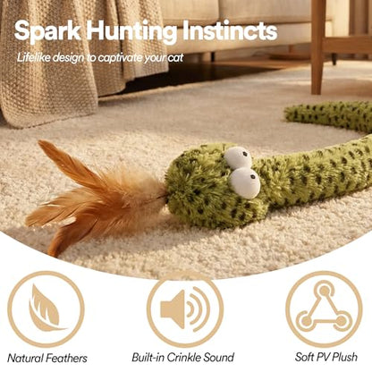 ZEZE Forest Snake Cat Teaser Wand Toy, 50.5” Interactive Feather Cat Toy with Crinkle Sound, Flexible Rubber Wand & Non-Slip Handle for Indoor Cats Play
