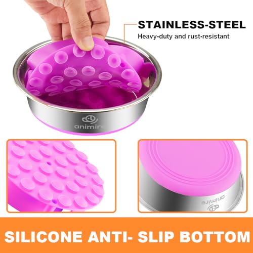 2-in-1 Metal Dog Bowl with Slow Feeder Insert, Stainless Steel Dog Bowls Food Grade 304, Water Food Bowl with Anti-Slip Silicone Base for Small, Medium, Large Dogs - color: Purple, size: 1 Cup
