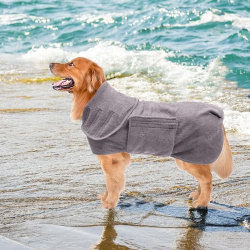Geyecete Dog Drying Coat - Fast Drying Dog Bath Robe Towel - Microfibre Super Absorbent, Luxuriously Soft - Gray - S - color: Gray, size: Small