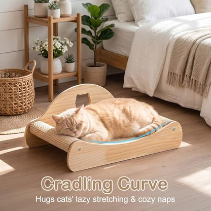 3 in 1 Cat Scratcher Bed, 100% Sisal Comfy Chaise Lounge for Cats to Rest & Scratch & Play, Protects Furniture, Durable Cat Scratching Board to Relieve Stress - Wood Color