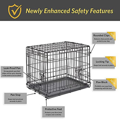 Midwest Homes for Pets 24-Inch New World Crate for Small Breeds, 12-20 lbs, Double Door Folding Dog Crate, Leak-Proof Tray & Secure Latches, Portable, Durable & Easy to Assemble - size: 24.8"L x 17.9"W x 19.5"H