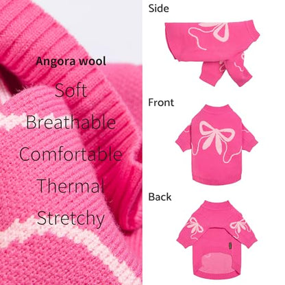 Fitwarm Bowknot Valentines Sweater, Thermal Winter Clothes for Small Dogs Girl, Charming Valentines Outfit, Puppy Chihuahua Jumper, Holiday Pet Apparel, Pink, Extra Small - color: Bowknot, size: X-Small