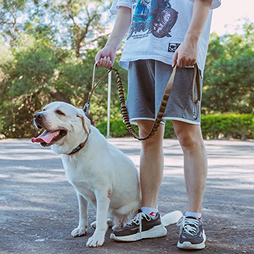 EXCELLENT ELITE SPANKER Tactical Bungee Dog Leash Military Adjustable Dog Leash Quick Release Elastic Leads Rope with 2 Control Handle(Coyote Brown) - color: Coyote Brown