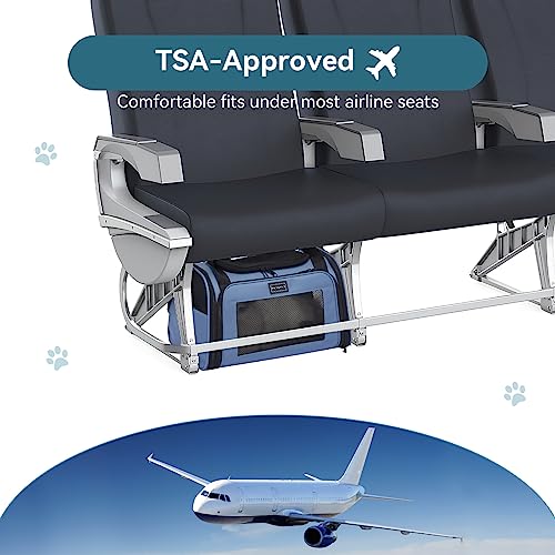 PETSFIT Pet Carrier, Dog Carrier Airline Approved, Collapsible Soft Sided TSA Approved Pet Carrier for Small and Medium Cats, Puppies Up to 12 Lbs, Cat Travel Carrier, Blue - color: Blue, size: Medium