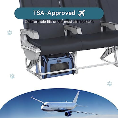 PETSFIT Pet Carrier, Dog Carrier Airline Approved, Collapsible Soft Sided TSA Approved Pet Carrier for Small and Medium Cats, Puppies Up to 12 Lbs, Cat Travel Carrier, Blue - color: Blue, size: Medium