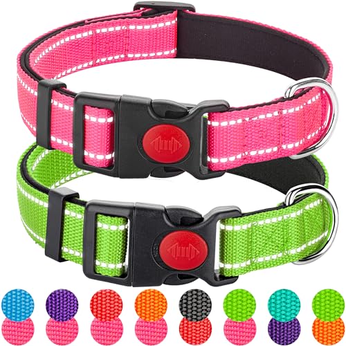 2 Pack Reflective Dog Collars for Medium Dogs Girl Boys,Female Male,Nylon Dog Collars for Puppy Small Large Dogs with Quick Release Safety Buckle, Durable Padded Soft Neoprene Dog Collar,Pink,Green,M - color: Pink&Green, size: M