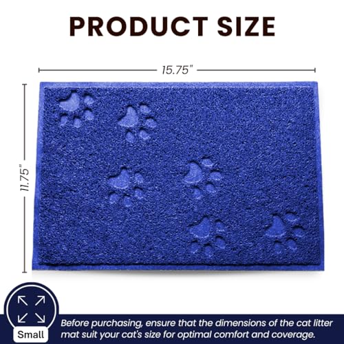 Andalus Small Cat Litter Mat, Pack of 2 - Waterproof, Non-Slip & Easy to Clean Cat Litter Box Mat for Extra Efficient Pet Litter-Trapping, Blue (15.75” X 11.75”) - color: Blue