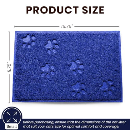 Andalus Small Cat Litter Mat, Pack of 2 - Waterproof, Non-Slip & Easy to Clean Cat Litter Box Mat for Extra Efficient Pet Litter-Trapping, Blue (15.75” X 11.75”) - color: Blue