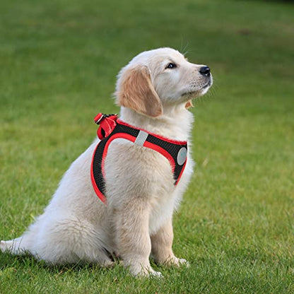 PHOEPET Step-in Dog Harness,Reflective Adjustable Dog Vest Harness, Soft Pet Walking Jacket with 2 Metal Leash Hooks for Dog and Cat(Black Base & Red Straps,L) - color: Black Base & Red Straps, size: L (Neck: 12-13.5”,Chest: 16-18”)