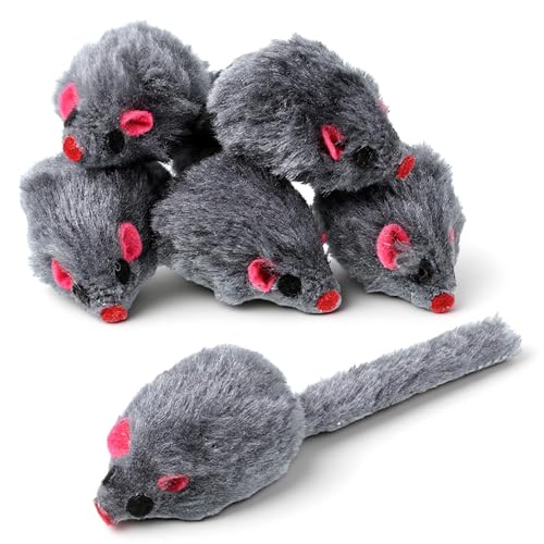 5 PCS Cat Toy Mice, Gray Fur Rattle Mouse Toys for Cats Realistic Mice Animal Toys Artificial Fur Pet Supplies Interactive Kitten Toy for Indoor Cats Self Play