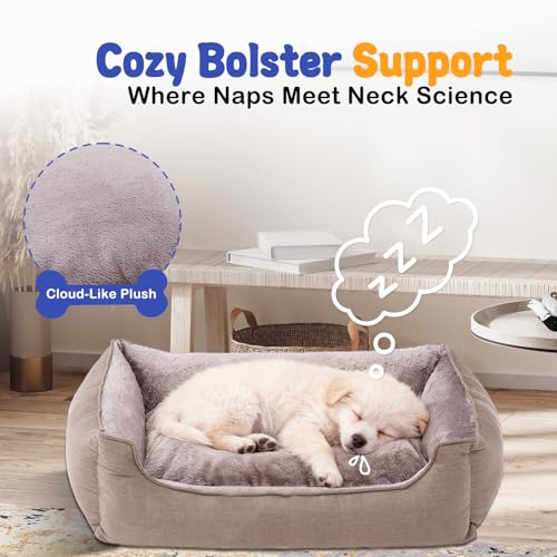 Rectangle Dog Bed for Small Dogs Washable Pet Bed with Bolster Sides Non-Slip Bottom Pet Sofa Waterproof Lining Durable Pet Cuddler, Light Brown, 21x 16x 6.3 in - color: Light Brown, size: 21"L x 16"W x 6.3"Th