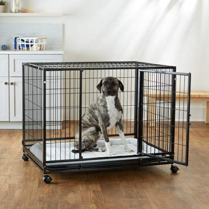 Amazon Basics - Portable Heavy Duty Stackable Dog Pet Kennel on Wheels with Tray, Black, 43.5" L x 29.8" W x 34.3" H - size: 44.9"L x 29.9"W x 33.9"H