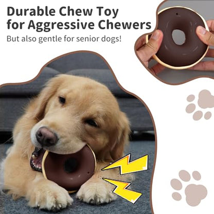 Dog Toys for Aggressive Chewers, Indestructible Squeaky Chew Toy to Keep Them Busy, Interactive Rubber Donut with Milk Flavor & Bounce, Teeth Cleaning for Small Medium Large Breed, Brown - color: Brown